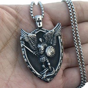 Christian Shield Cross Archangel Angel Michael Pendant Necklace